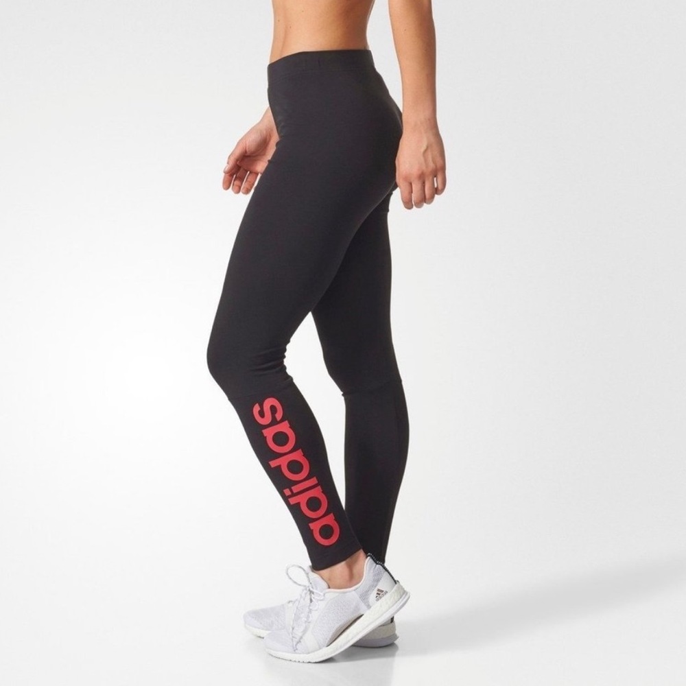 Adidas Essentials Linear Tights Logo Leggings Black & Red
